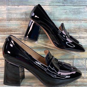 Antonio Melani Womens 7.5M Dress Pumps Black Patent Leather Block Heel Career